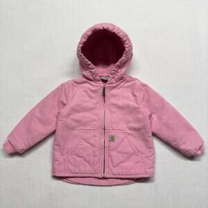 Carhartt Duck Canvas Jacket Toddler Girls 2T Sherpa Lined Hooded Chore Coat Pink